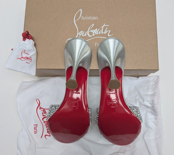 Christian Louboutin Mariza Is Back 85 Silver Strass Slides New in Box Sandals