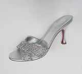 Christian Louboutin Mariza Is Back 85 Silver Strass Slides New in Box Sandals