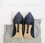 Manolo Blahnik Hangisi 70 Heels in Navy Satin with Dark Crystal Buckle New in Box Strass Shoes