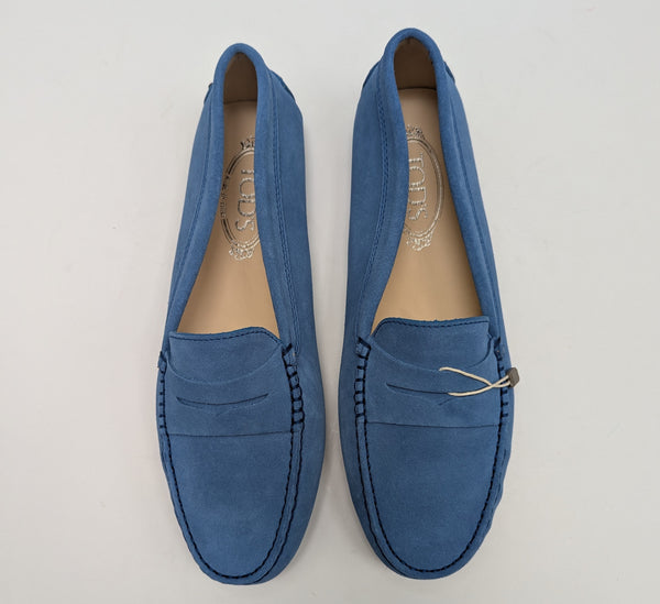 Tod's Soft Blue Suede Gommino Driving Shoes Slip on Loafers New in Box