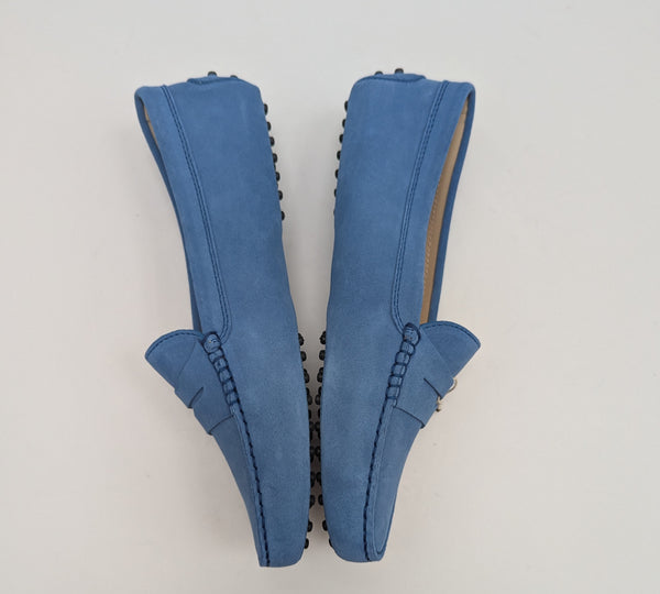Tod's Soft Blue Suede Gommino Driving Shoes Slip on Loafers New in Box