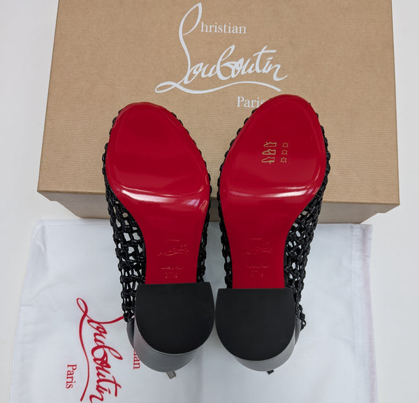 Christian Louboutin Porlibooty 85 Woven Black Leather Block Heels Boots