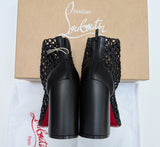 Christian Louboutin Porlibooty 85 Woven Black Leather Block Heels Boots