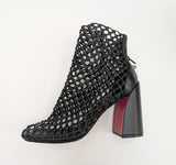 Christian Louboutin Porlibooty 85 Woven Black Leather Block Heels Boots