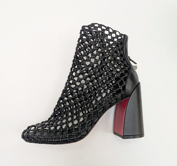 Christian Louboutin Porlibooty 85 Woven Black Leather Block Heels Boots