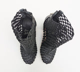 Christian Louboutin Porlibooty 85 Woven Black Leather Block Heels Boots