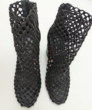 Christian Louboutin Porlibooty 85 Woven Black Leather Block Heels Boots
