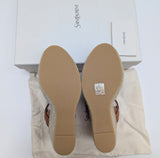 Saint Laurent Ambra Brown Leather Tribute Wedge Espadrille Sandals 135 New in Box Authentic