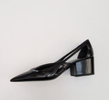 Prada Cutout Brushed Leather Pointy Toe Heels in Black New in Box