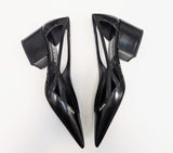 Prada Cutout Brushed Leather Pointy Toe Heels in Black New in Box