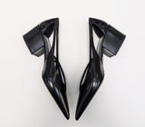 Prada Cutout Brushed Leather Pointy Toe Heels in Black New in Box
