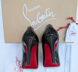 Christian Louboutin Pumppie 85 Glossed Black Leather Heels New in Box