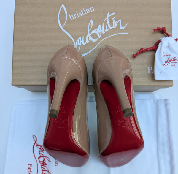 Christian Louboutin Pumppie 85 Nude Patent Round Toe Pumps New in Box Heels