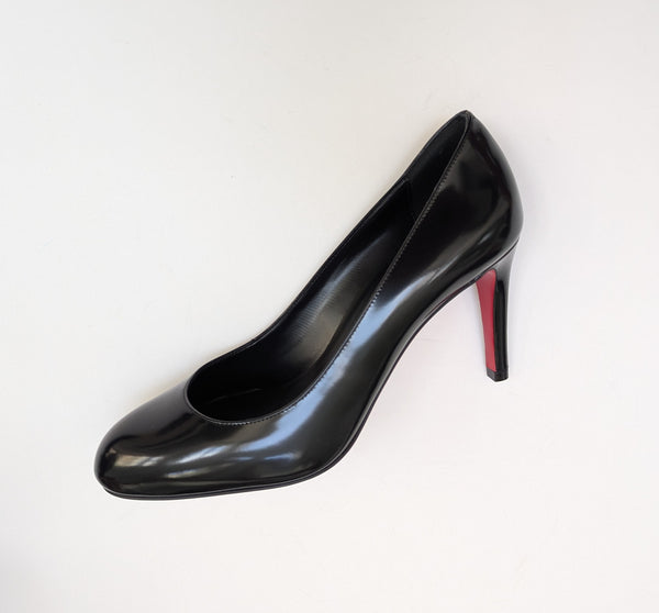 Christian Louboutin Pumppie 85 Glossed Black Leather Heels New in Box