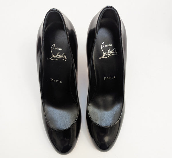 Christian Louboutin Pumppie 85 Glossed Black Leather Heels New in Box