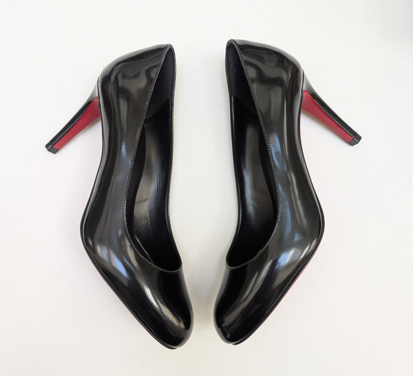 Christian Louboutin Pumppie 85 Glossed Black Leather Heels New in Box