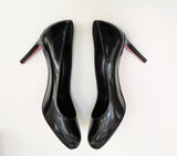 Christian Louboutin Pumppie 85 Glossed Black Leather Heels New in Box