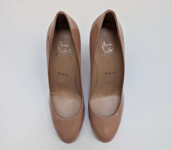 Christian Louboutin Pumppie 85 Nude Patent Round Toe Pumps New in Box Heels