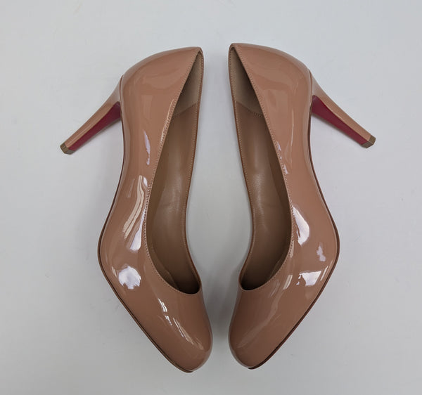 Christian Louboutin Pumppie 85 Nude Patent Round Toe Pumps New in Box Heels