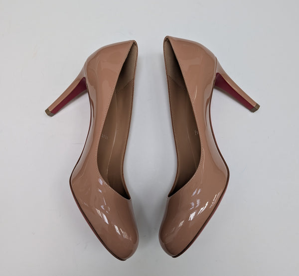 Christian Louboutin Pumppie 85 Nude Patent Round Toe Pumps New in Box Heels