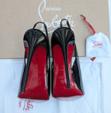 Christian Louboutin Hot Chick 100 Black Patent Slingback Heels New in Box