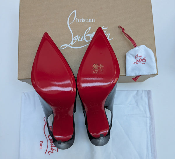 Christian Louboutin Hot Chick 100 Black Patent Slingback Heels New in Box