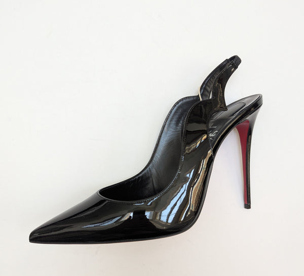 Christian Louboutin Hot Chick 100 Black Patent Slingback Heels New in Box