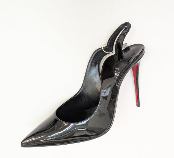 Christian Louboutin Hot Chick 100 Black Patent Slingback Heels New in Box