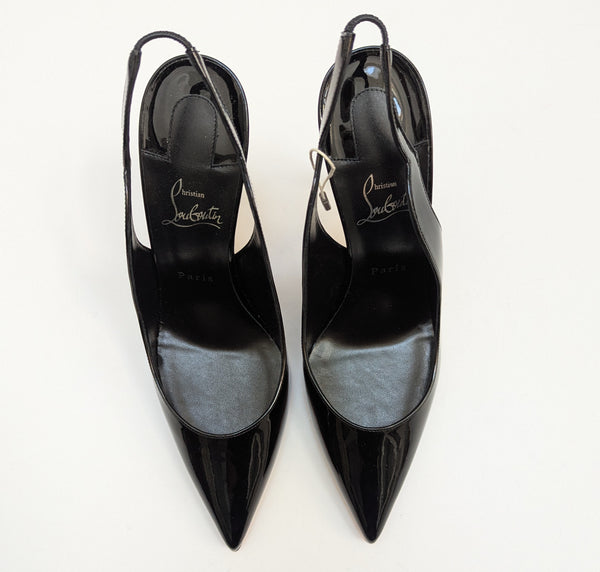 Christian Louboutin Hot Chick 100 Black Patent Slingback Heels New in Box
