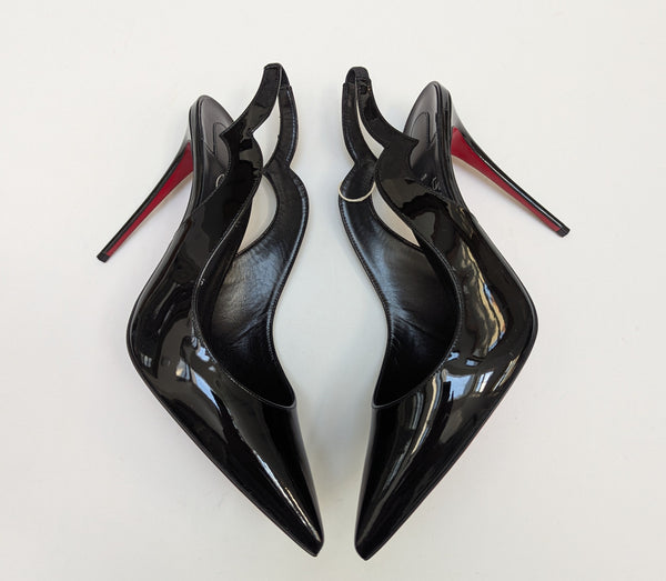 Christian Louboutin Hot Chick 100 Black Patent Slingback Heels New in Box