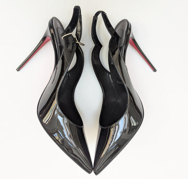 Christian Louboutin Hot Chick 100 Black Patent Slingback Heels New in Box