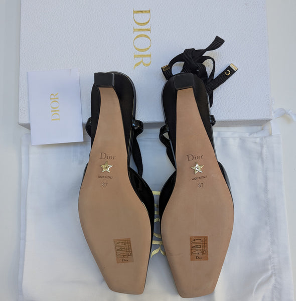Dior D-Envol Black Patent and Satin Ankle Tie Heels New in Box