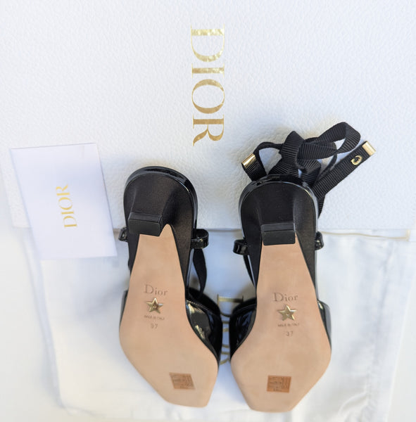 Dior D-Envol Black Patent and Satin Ankle Tie Heels New in Box