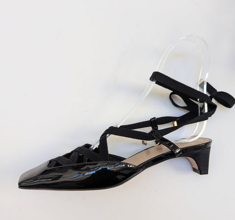 Dior D-Envol Black Patent and Satin Ankle Tie Heels New in Box