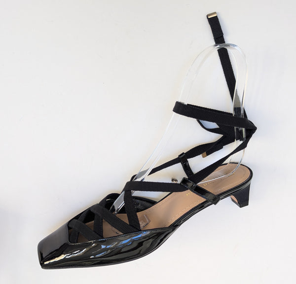 Dior D-Envol Black Patent and Satin Ankle Tie Heels New in Box