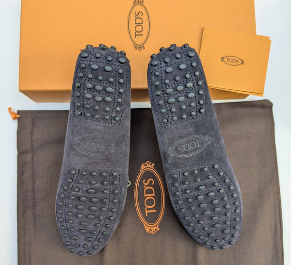 Tod's Driving Shoes Bow Loafers in Dark Navy Suede New in Box