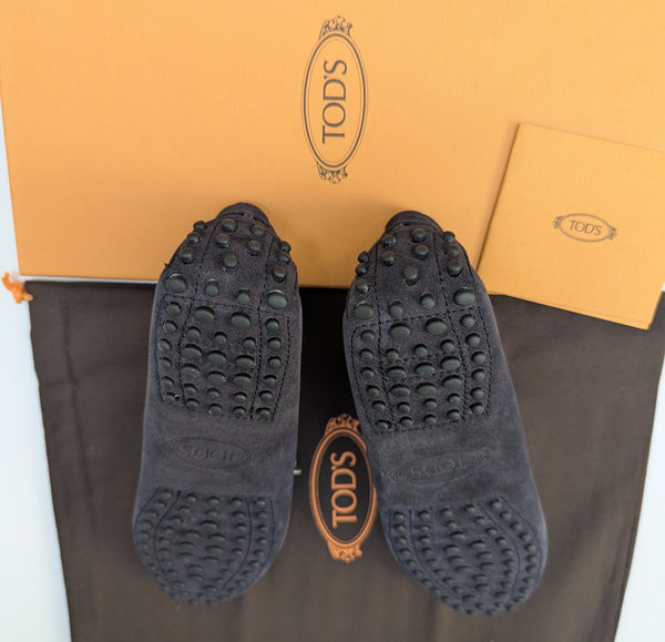 Tod's Driving Shoes Bow Loafers in Dark Navy Suede New in Box