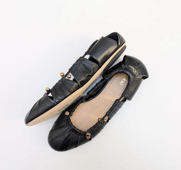 Chloé Luna Black Leather Flats with Gold Detail New in Box Shoes