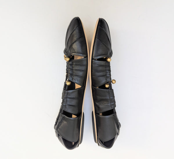 Chloé Luna Black Leather Flats with Gold Detail New in Box Shoes