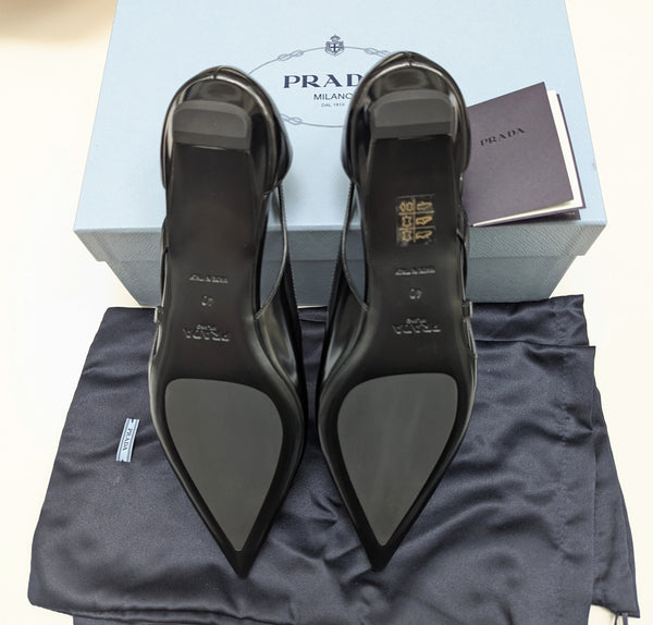 Prada Cutout Black Glazed Leather Pointy Flats New in Box Shoes