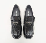 Prada New in Box Black Patent Leather Logo Loafers