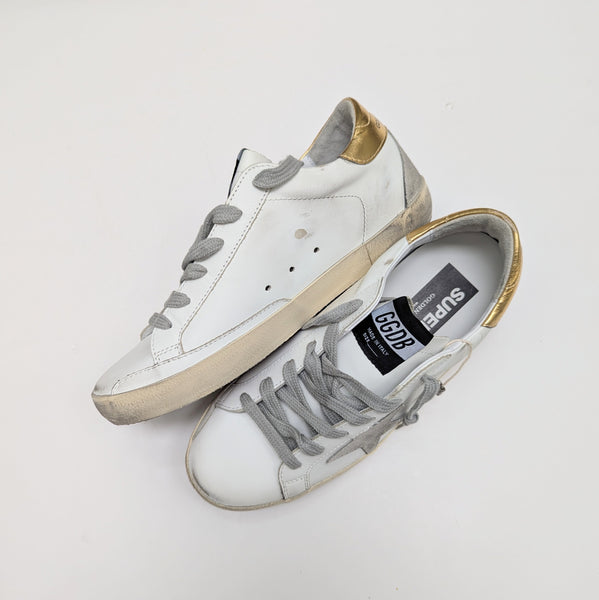 Golden Goose Super Star White Leather Sneakers with Gold Star New in Box