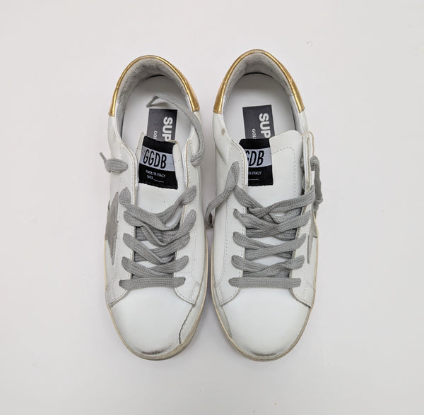 Golden Goose Super Star White Leather Sneakers with Gold Star New in Box