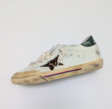 Golden Goose Super-Star Penstar Classic New in Box Calf Leopard Star with Metallic Green Accent