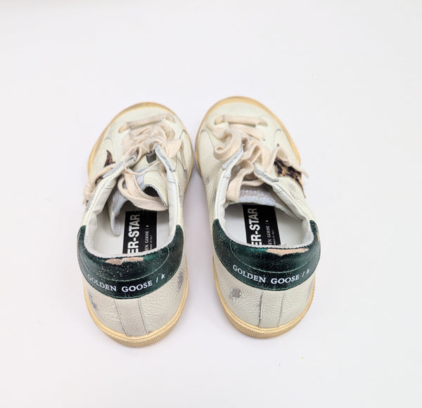 Golden Goose Super-Star Penstar Classic New in Box Calf Leopard Star with Metallic Green Accent
