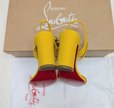 Christian Louboutin Atmospheria 85 Sunflower Yellow Leather Heels with Rhinestone Ball Detail New in Box Sandals