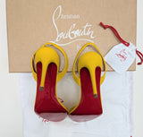 Christian Louboutin O Marylin 85 Sunflower Yellow Leather Slingback Heels Sandals Pollen New in Box