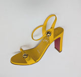 Christian Louboutin Atmospheria 85 Sunflower Yellow Leather Heels with Rhinestone Ball Detail New in Box Sandals