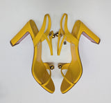 Christian Louboutin Atmospheria 85 Sunflower Yellow Leather Heels with Rhinestone Ball Detail New in Box Sandals