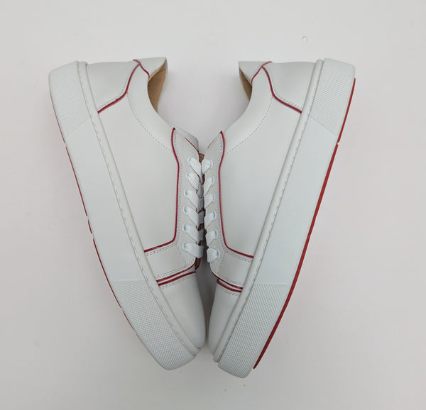 Christian Louboutin Vieirissima Sneakers In White Leather with Red Trim New in Box
